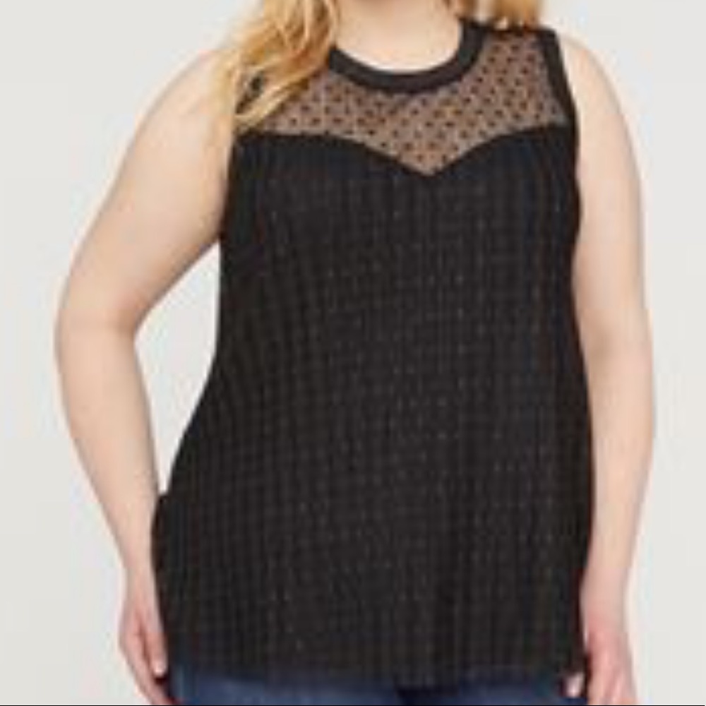 NWT Lane Bryant Illusion Dot Mesh Tank Black 14/16